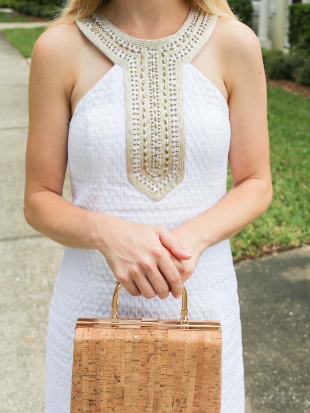 Lilly Pulitzer White Mini Shift Dress with Gold Neckline Accents